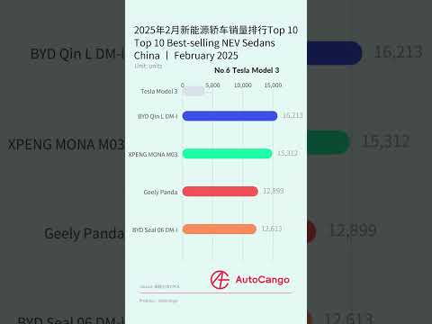 Top 10 Best-selling NEV Sedans China February 2025 #geelyxingyuan #bydseagull #xiaomisu7