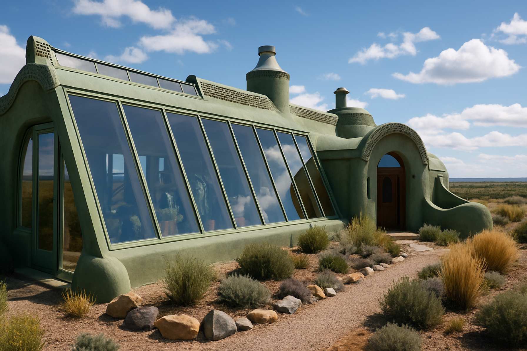Earthship-arkitektur: Revolutionera hållbart boende med innovationer för avknutna system